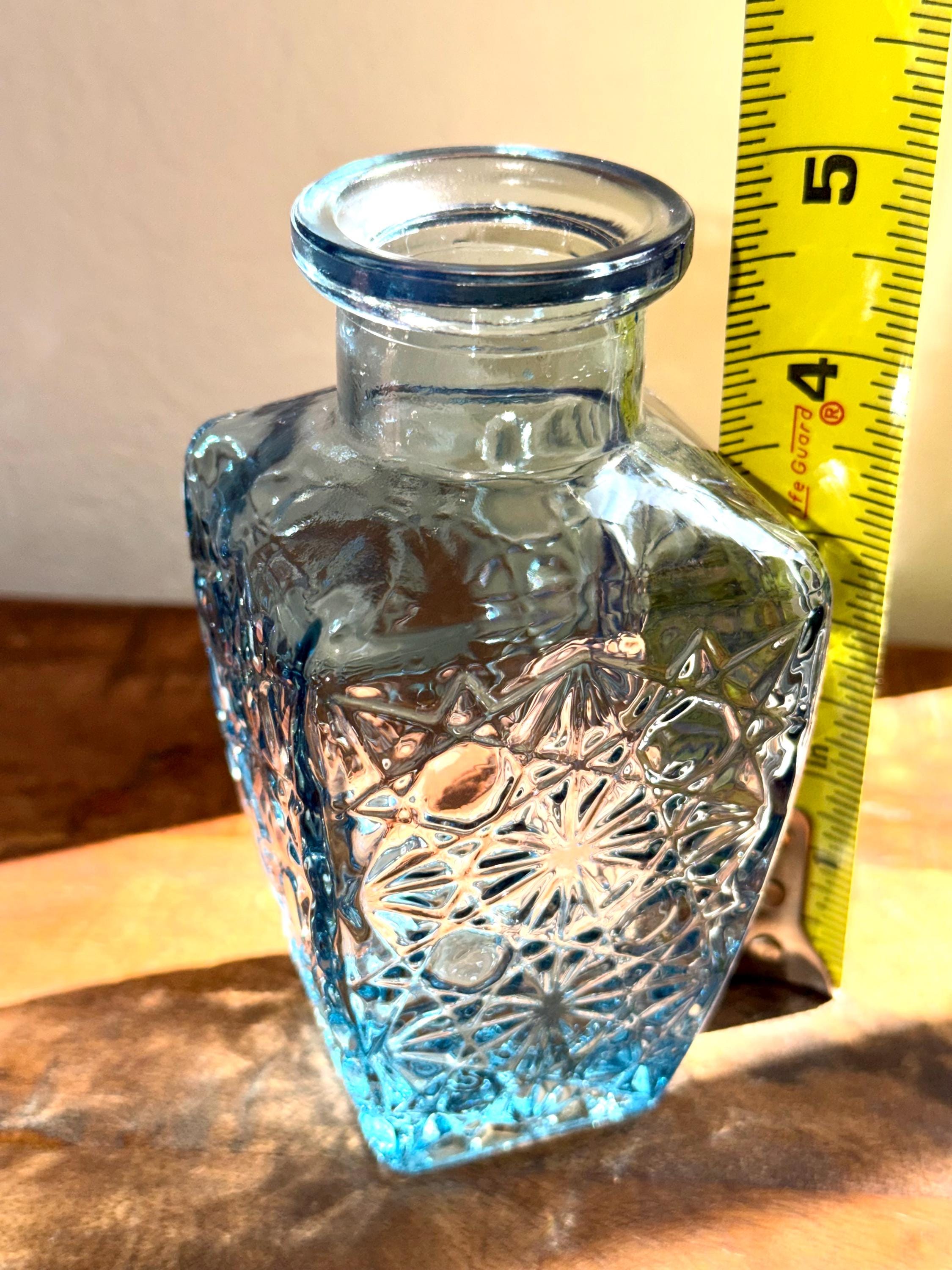 Blue Pressed Glass Bud Vase Geometric Starburst Mini Vase Cottagecore Shelf Decor Retro Floral Vase