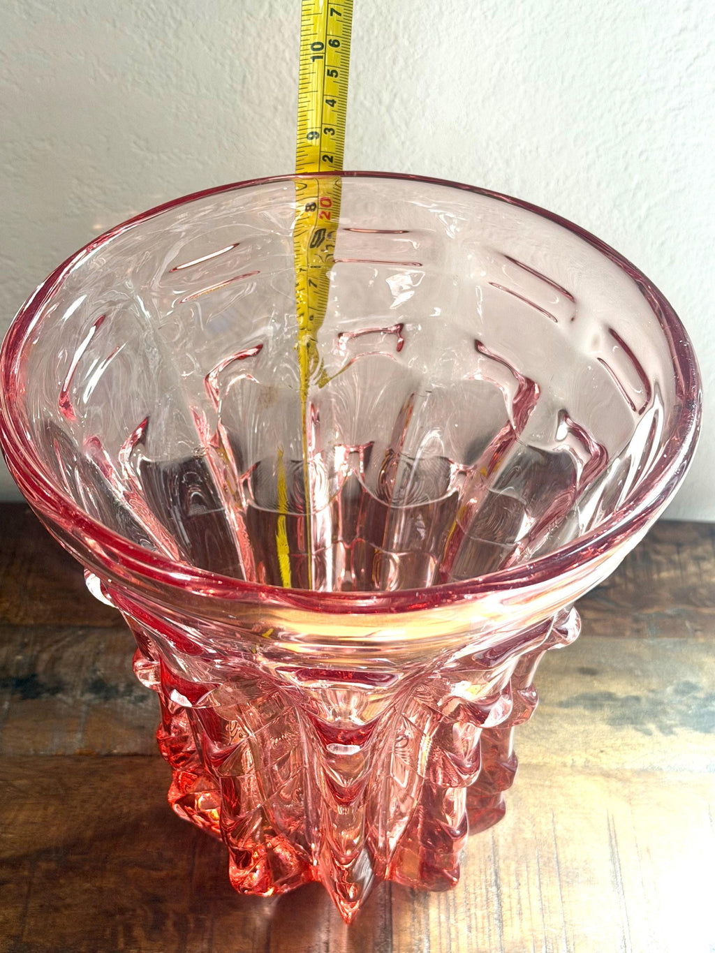 Sculptural Pink Art Glass Vase | Mid-Century Modern Heavy Blush Crystal Bowl