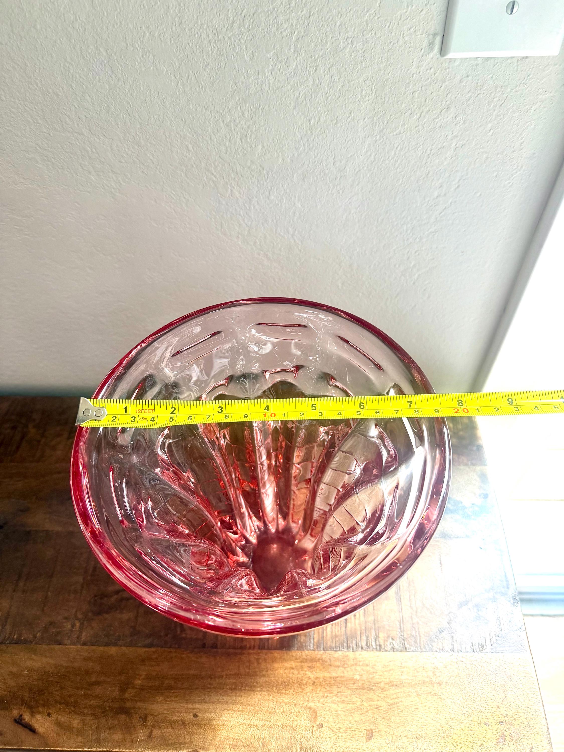 Sculptural Pink Art Glass Vase | Mid-Century Modern Heavy Blush Crystal Bowl