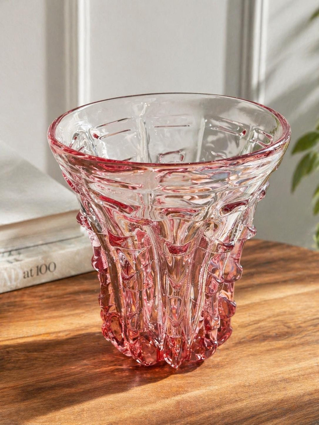 Sculptural Pink Art Glass Vase | Mid-Century Modern Heavy Blush Crystal Bowl