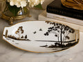 Hand Painted Nippon Porcelain Vanity Tray Black Gold Scenic Serving Tray Japanese Art Deco Decor