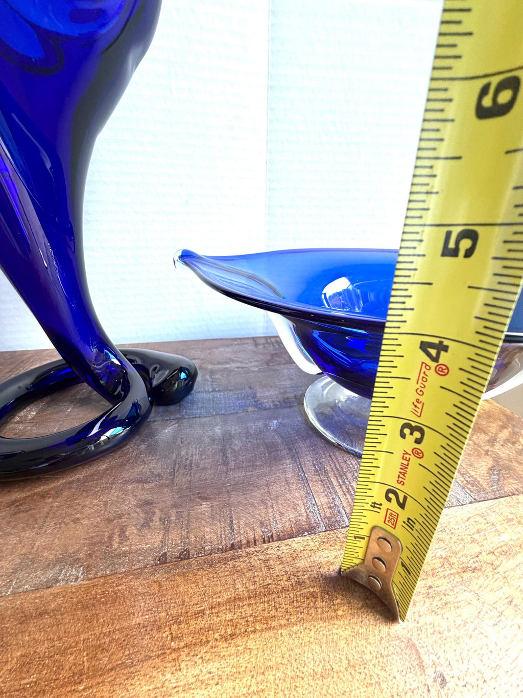 Cobalt Blue Art Glass Footed Console Bowls – Set of 2 Mid Century Modern Stretch Glass Centerpieces