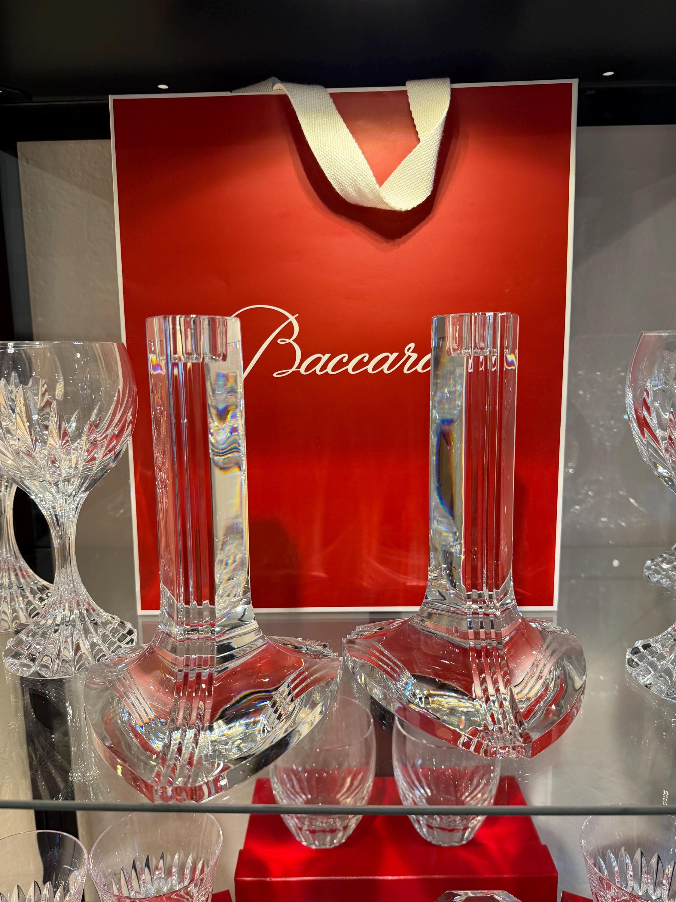 Baccarat Crystal Candlestick Holders – Signed Pair – Modern French Luxury Decor BOX Included