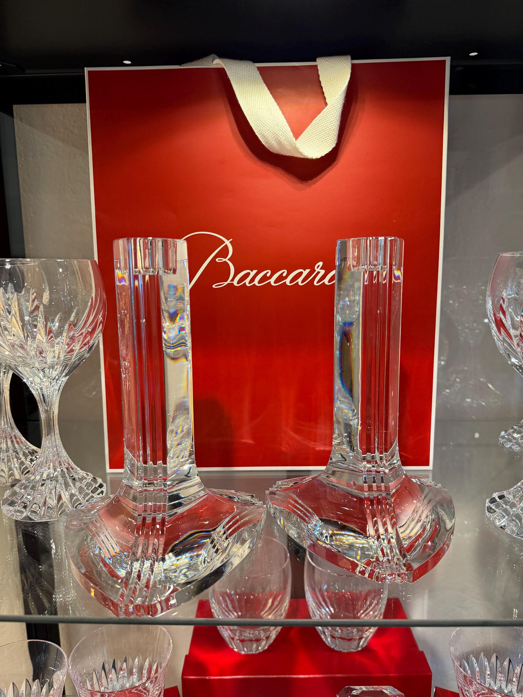 Baccarat Crystal Candlestick Holders – Signed Pair – Modern French Luxury Decor BOX Included