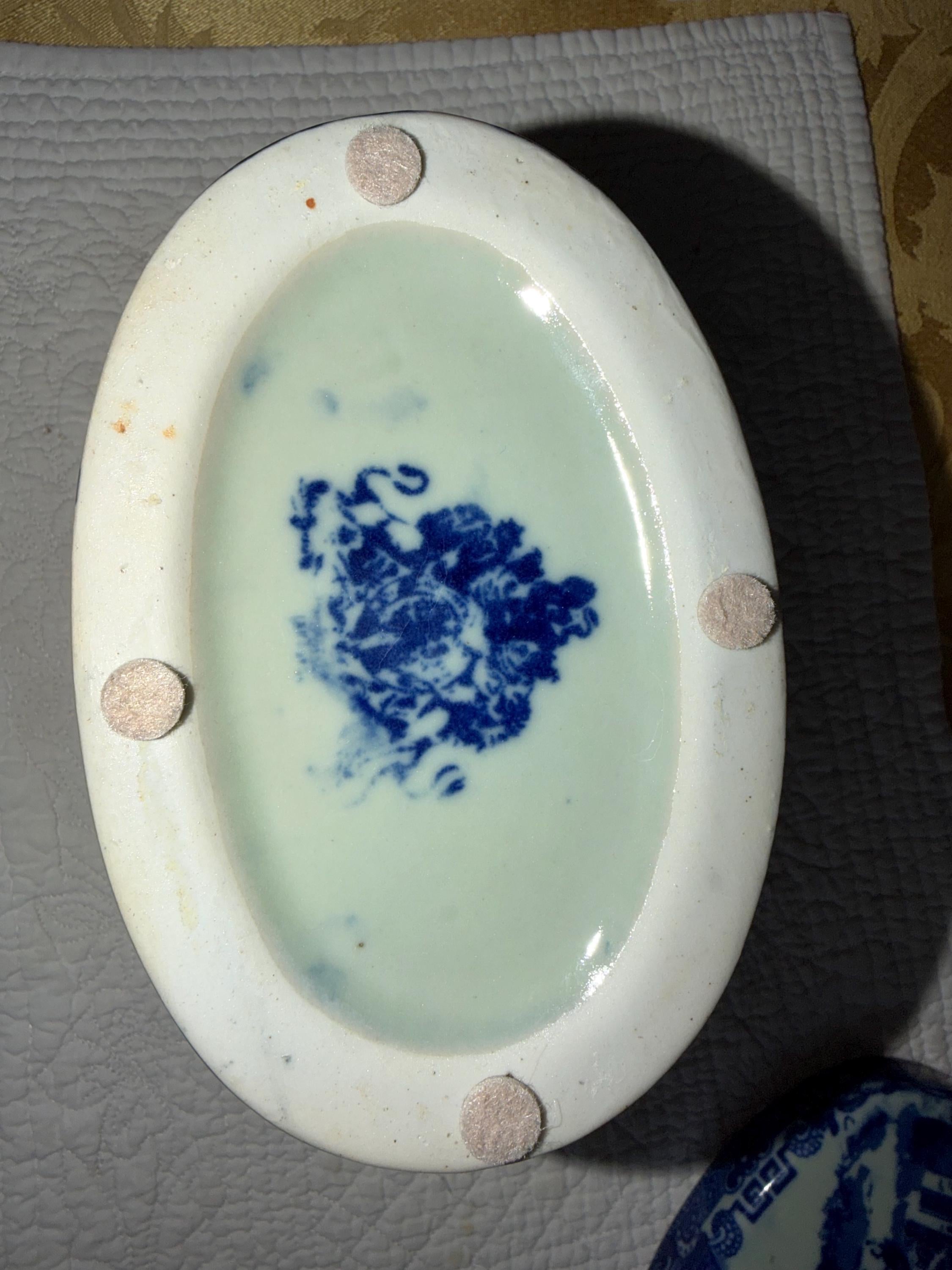 Ironstone Blue White English Covered Butter Dish Chinoiserie Transferware Cottage Core Kitchen Decor Antique