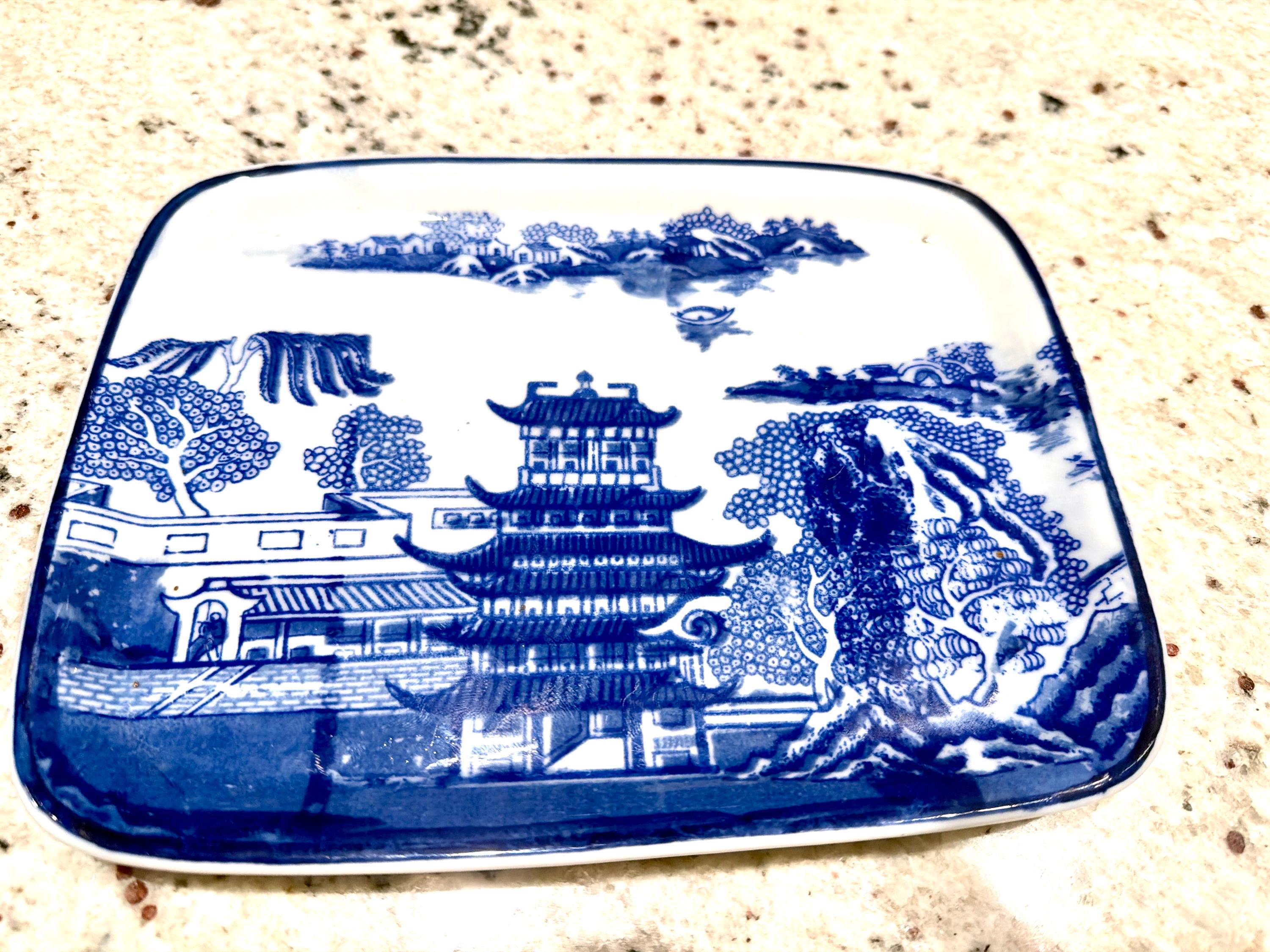 Ironstone Blue White English Covered Butter Dish Chinoiserie Transferware Cottage Core Kitchen Decor Antique