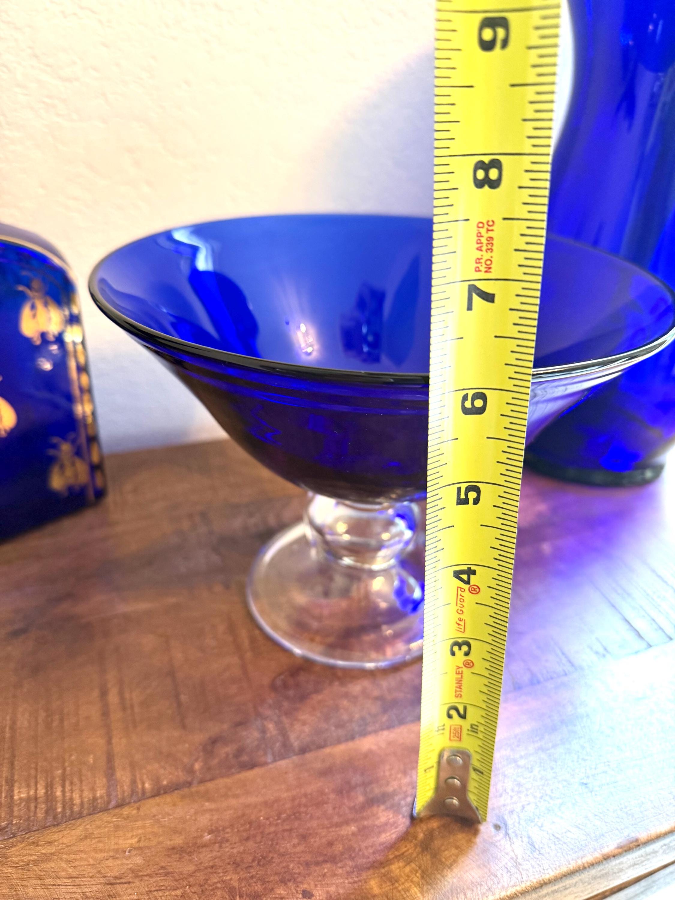 Cobalt Blue Pedestal Compote Bowl Art Glass Candy Dish Centerpiece Decor VINTAGE