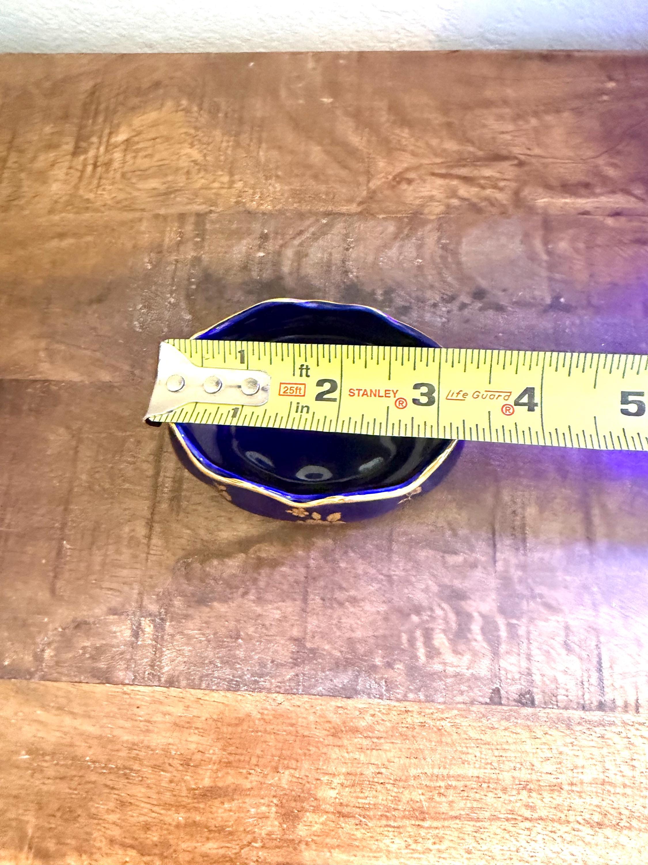 Limoges France Cobalt Blue Porcelain Trinket Dish Gold Gilt Floral VINTAGE