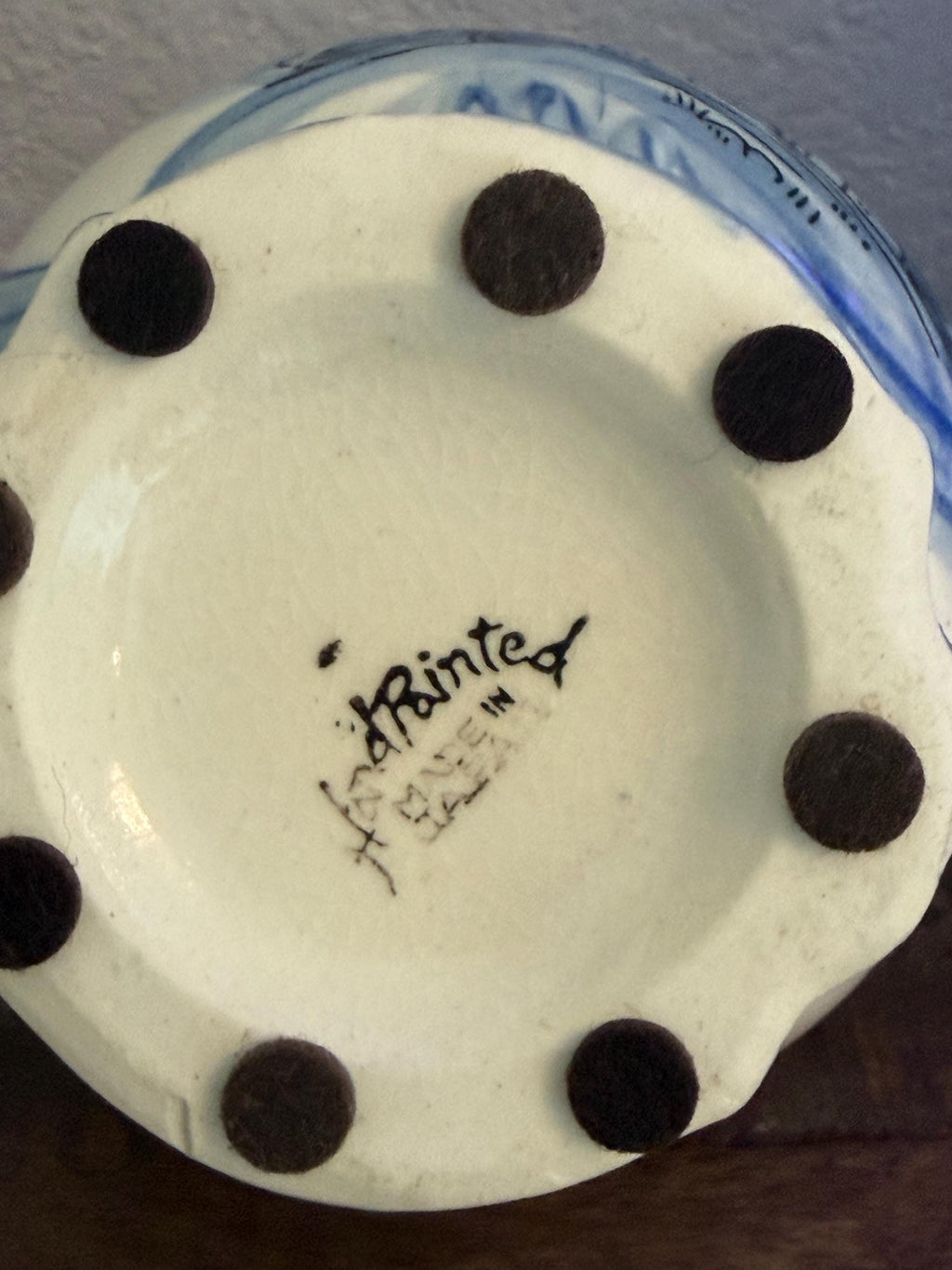 Blue White Lidded Sugar Bowl Delft Style Hand Painted Ceramic Cottage Scene Jar VINTAGE