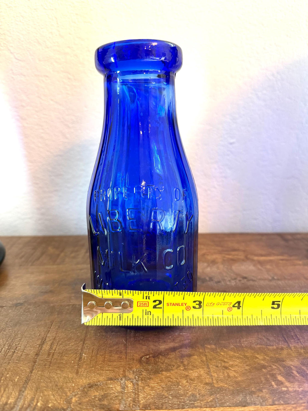 Pair Cobalt Blue Liberty Milk Bottles Buffalo NY Embossed Glass Dairy Bottles VINTAGE