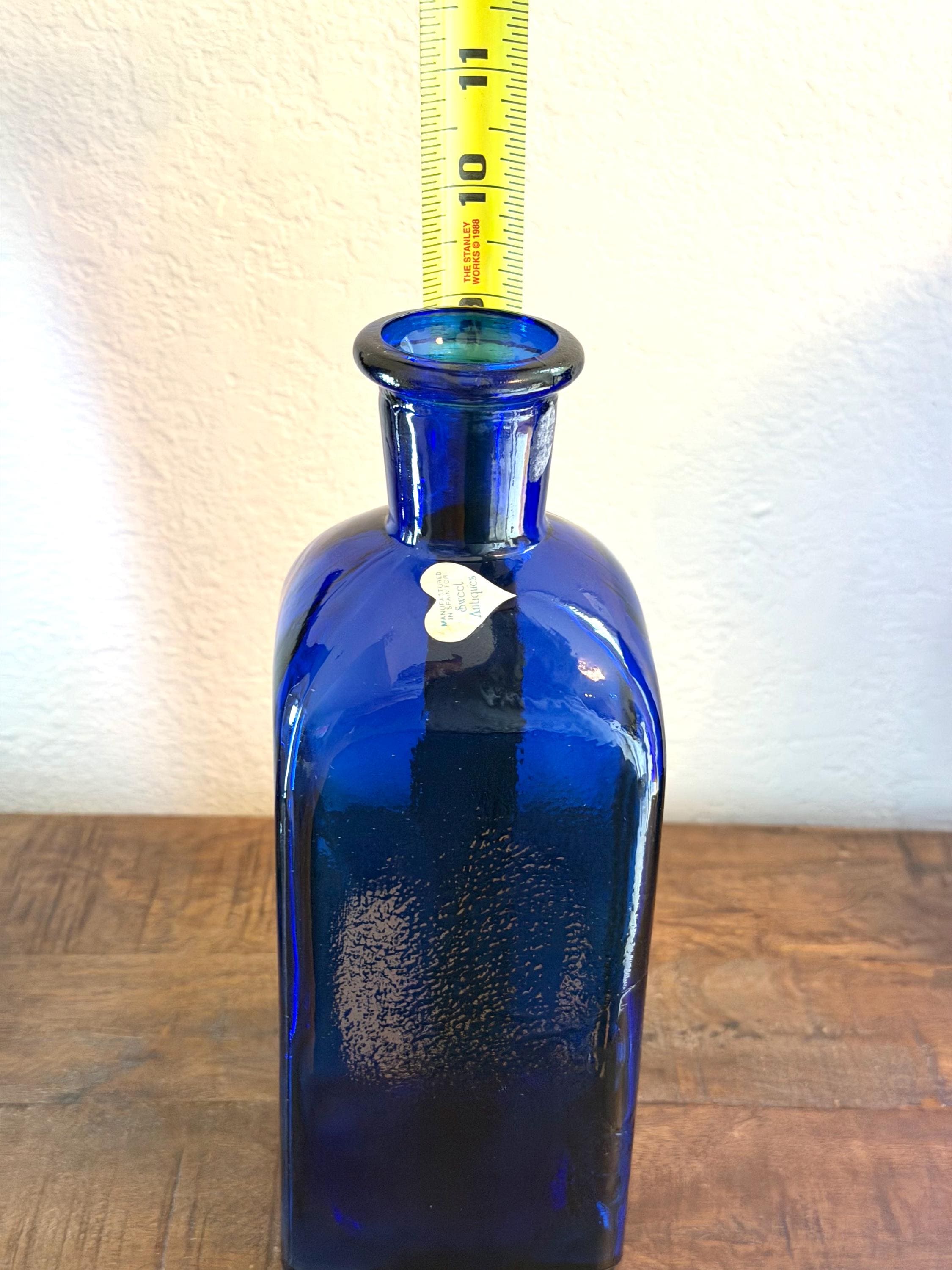 Cobalt Blue Glass Apothecary Bottle Hand Blown Style Art Glass Vase Rustic European Decor 1980s