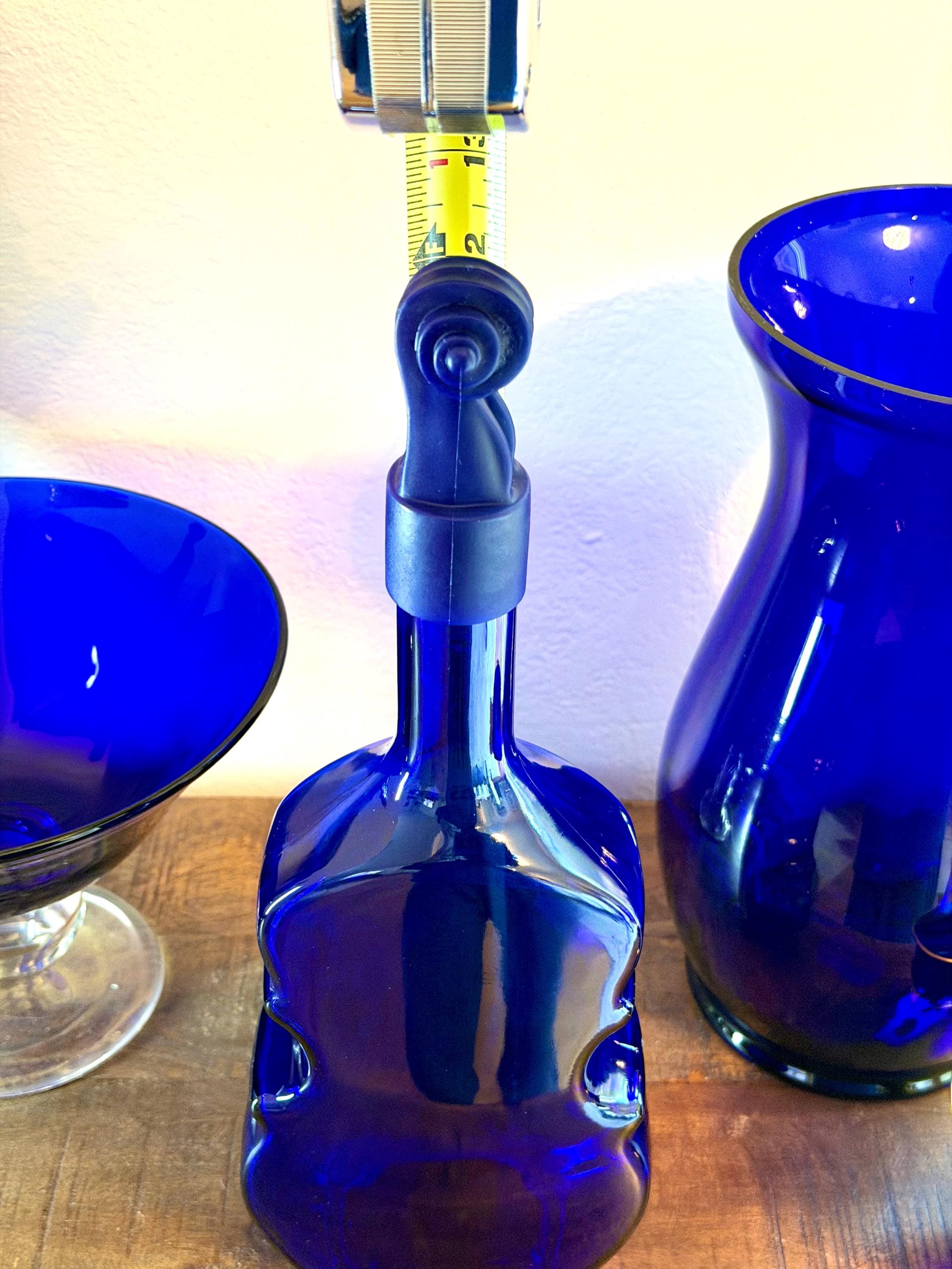 Cobalt Blue Violin Bottle Glass Decanter Sculptural MCM Music Lover Bar Decor