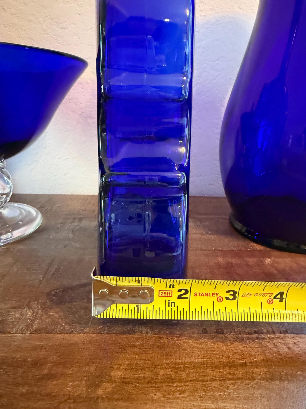 Cobalt Blue Violin Bottle Glass Decanter Sculptural MCM Music Lover Bar Decor