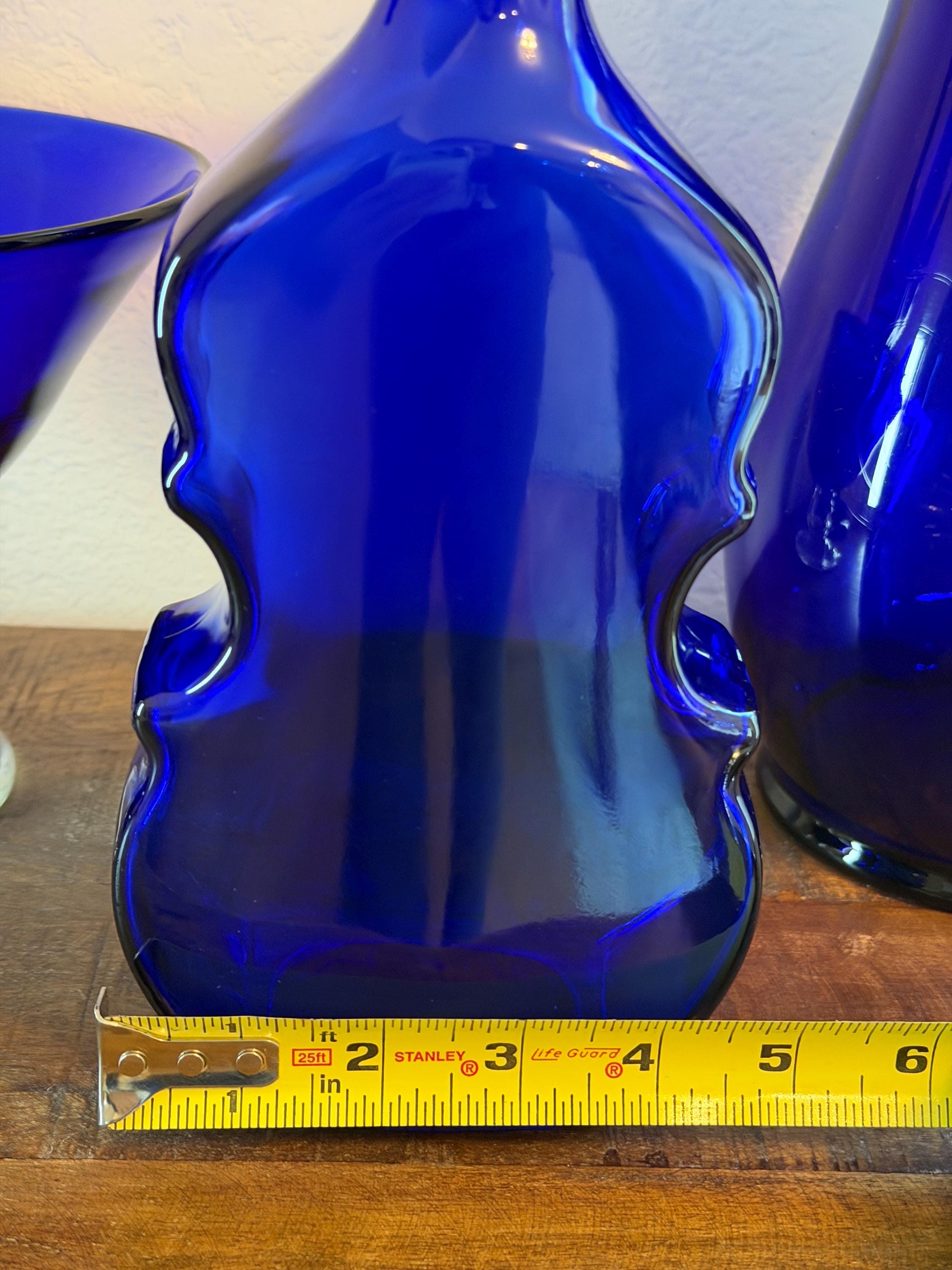 Cobalt Blue Violin Bottle Glass Decanter Sculptural MCM Music Lover Bar Decor