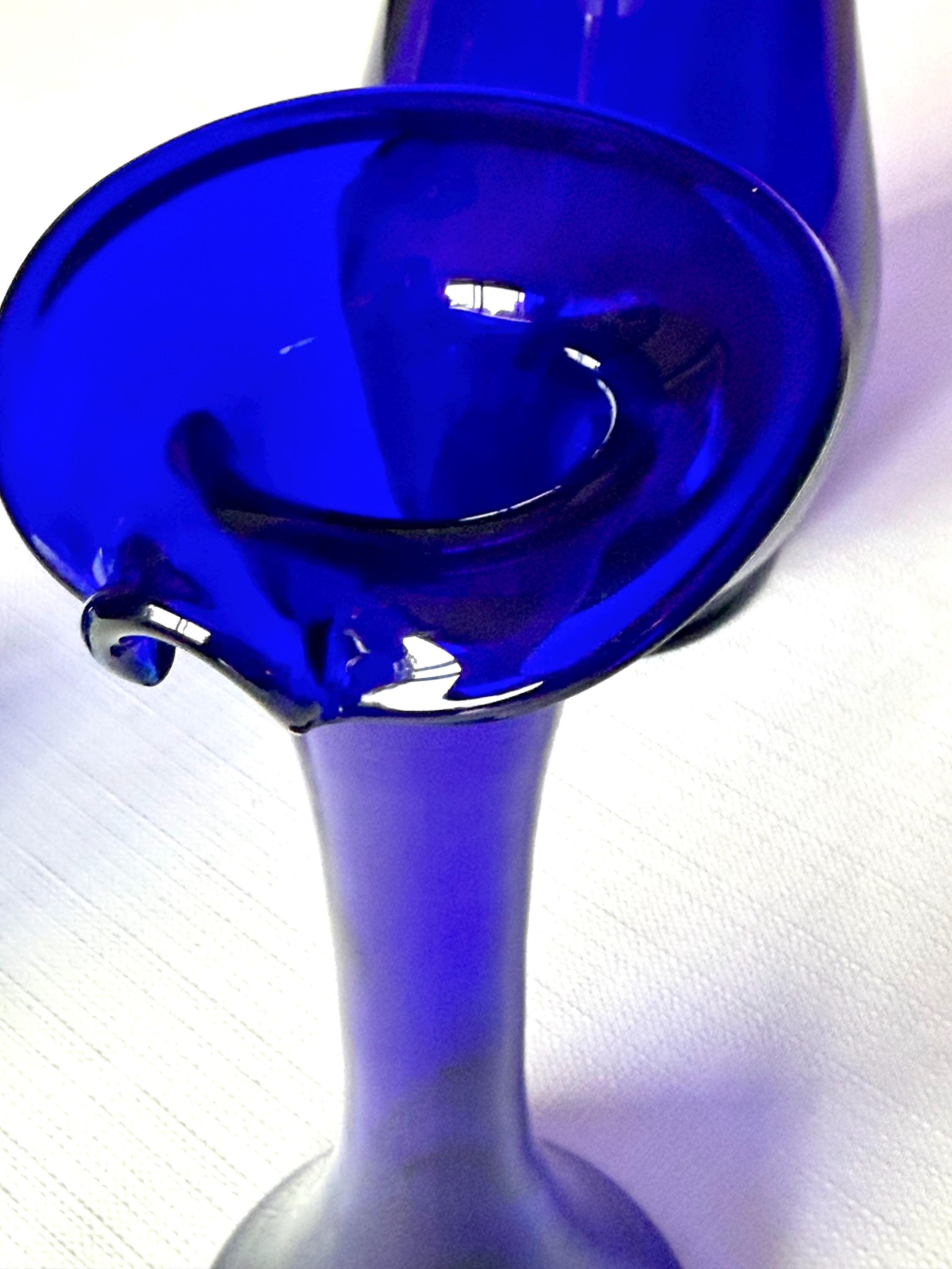 Cobalt Blue Art Glass Bud Vase / Candle Holder – Hand Blown Mid Century Style VINTAGE