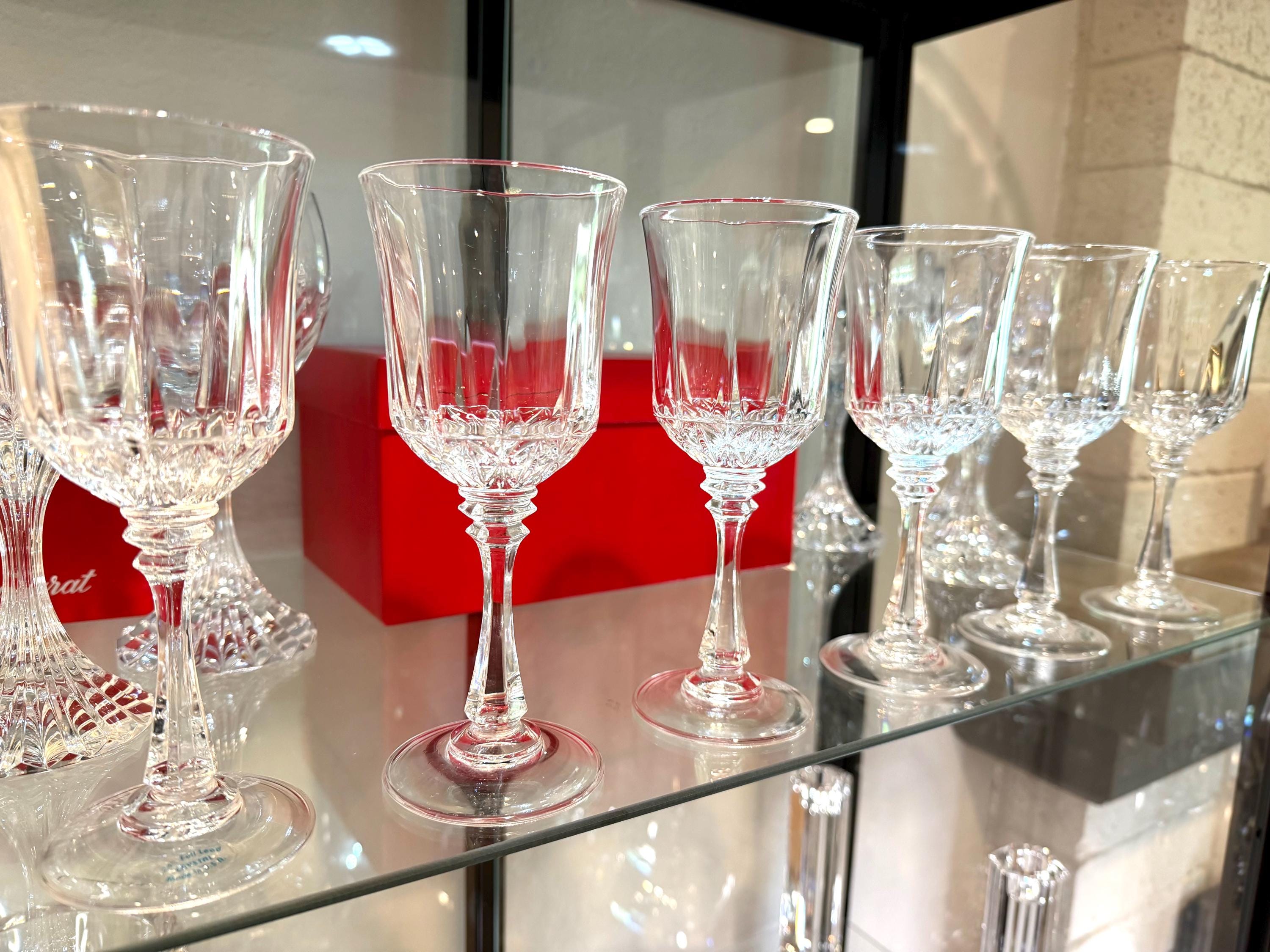 Crystal Goblets Set of 6 Made in USA Elegant Paneled Stemware Water Wine Glasses Vintage Barware