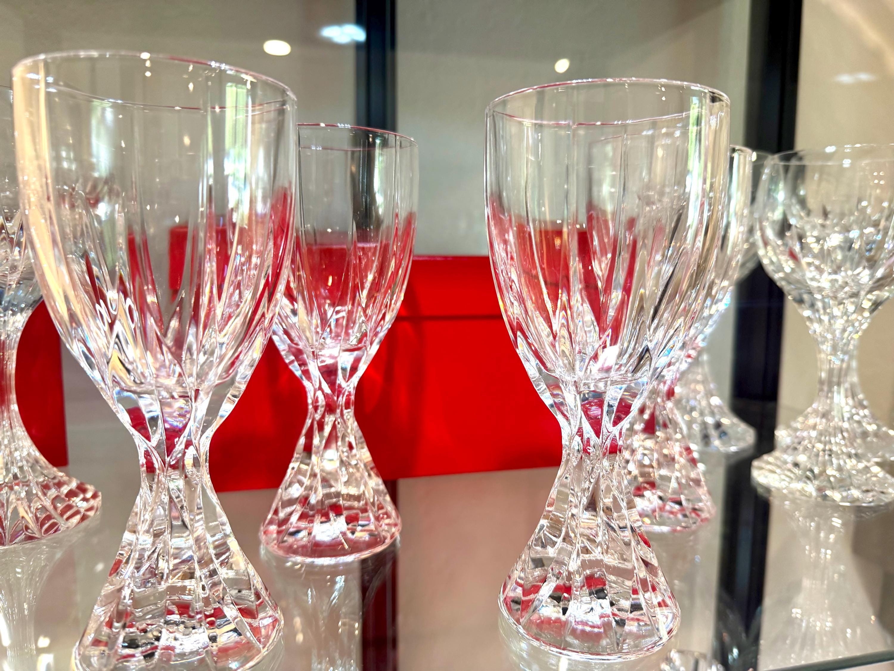 Cut Crystal Goblets Set of 4 Twisted Faceted Stemware Elegant Crystal Wine Glasses Hollywood Regency Style VINTAGE