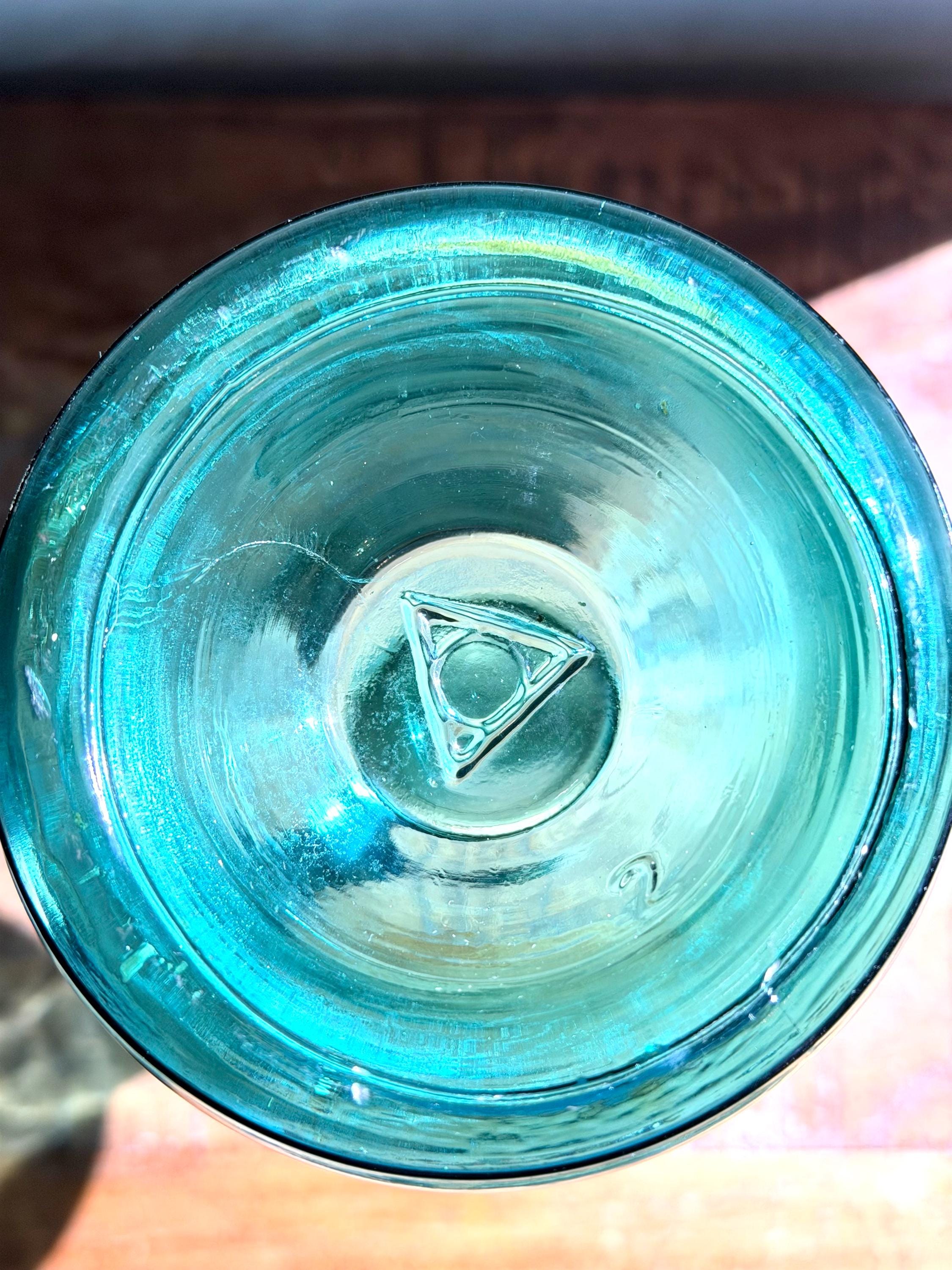 Aqua Blue Demijohn / Decorative Glass Bottle – Hand Blown Style VINTAGE