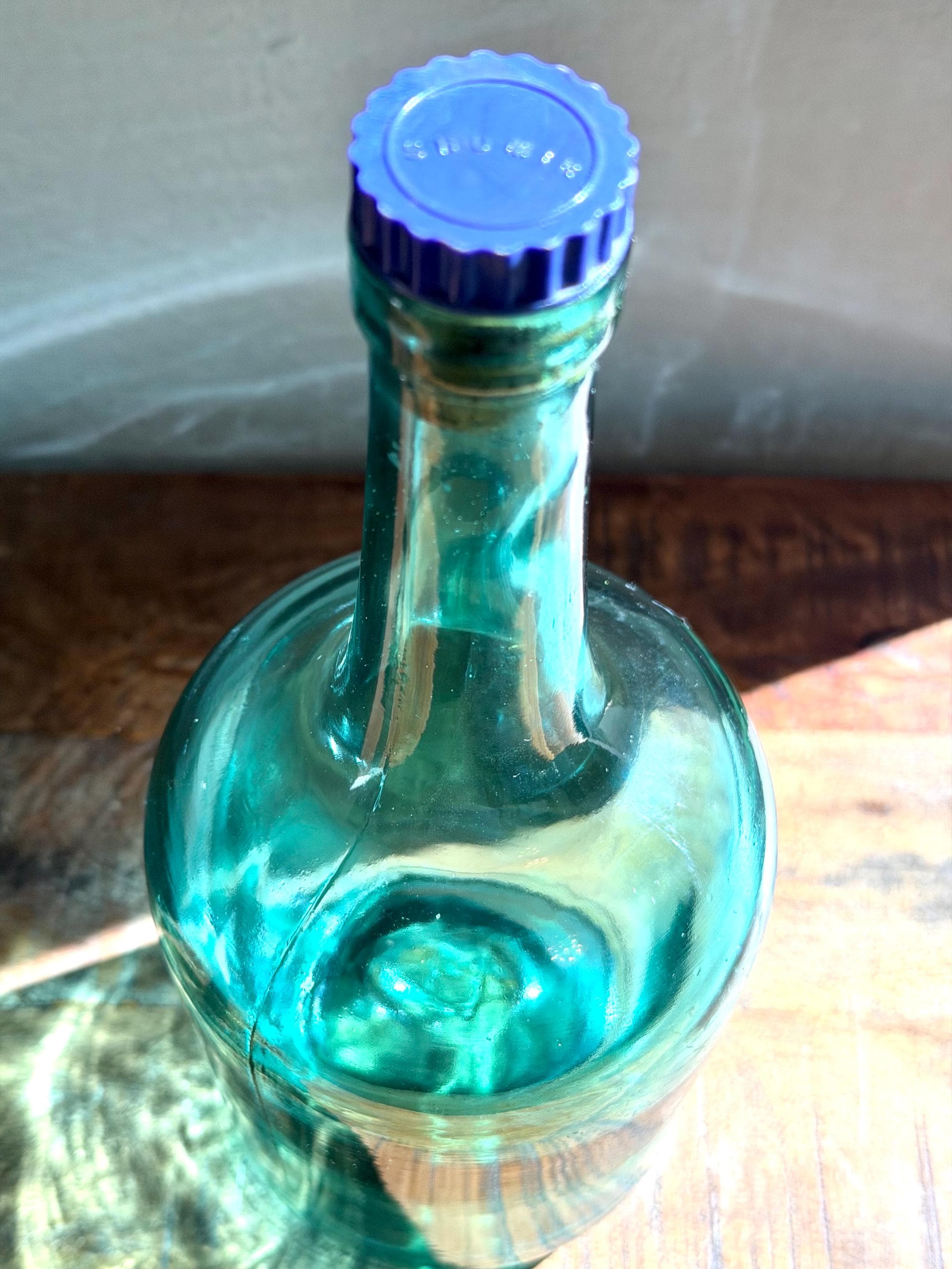 Aqua Blue Demijohn / Decorative Glass Bottle – Hand Blown Style VINTAGE
