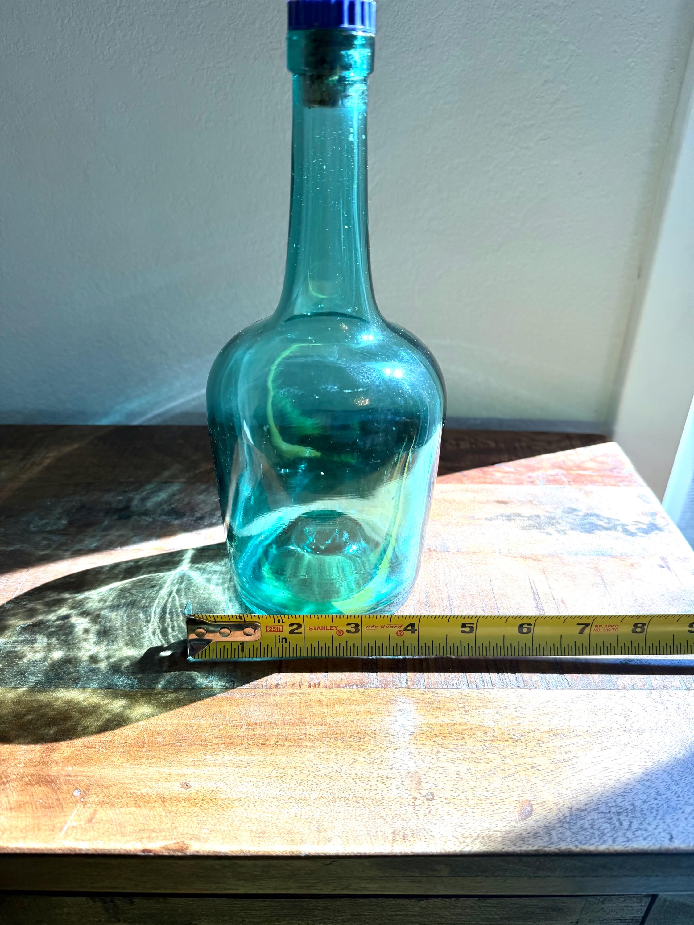 Aqua Blue Demijohn / Decorative Glass Bottle – Hand Blown Style VINTAGE