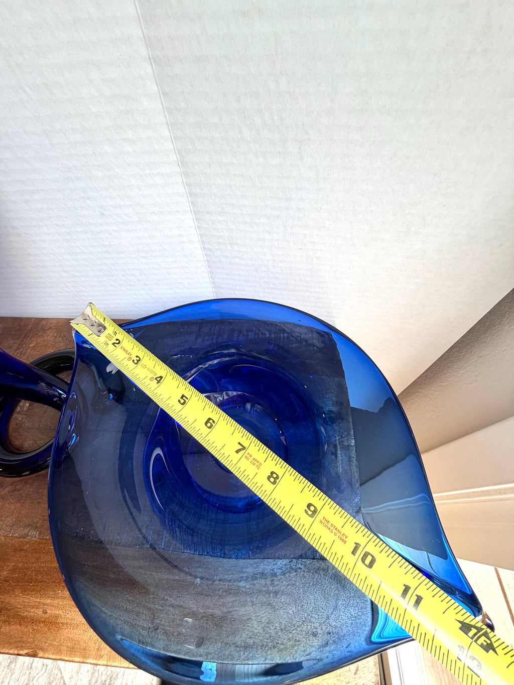 Cobalt Blue Art Glass Footed Console Bowls – Set of 2 Mid Century Modern Stretch Glass Centerpieces