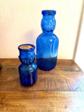 Cobalt Blue Baby Bottle Pair – Figural Glass Nursery Bottles – Depression Era Style Milk Bottles – Oakland & Laskey Dairy Advertising Glass