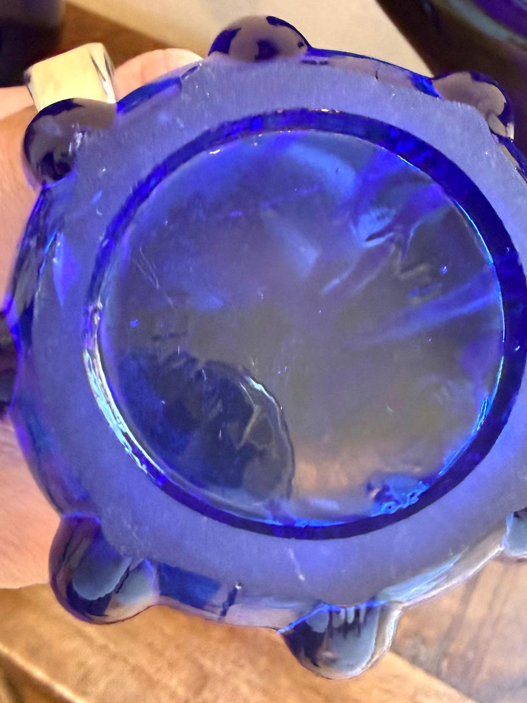 Cobalt Blue Art Glass Bud Vase – Mid Century Modern Stretch Glass Style Vase – Sculptural Sapphire Blue Glass Decor